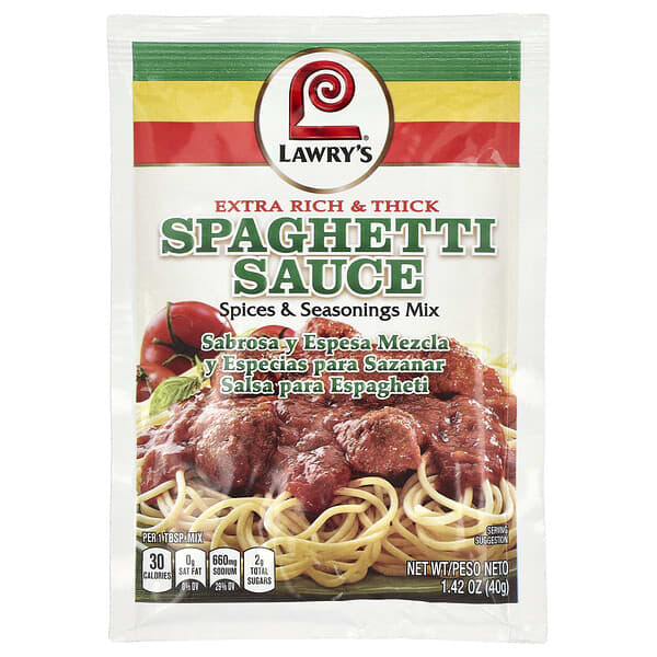 Lawry's, Extra Rich &amp; Thick Spaghetti Sauce, Spices &amp; Seasonings Mix, 1.42 oz (40 g)