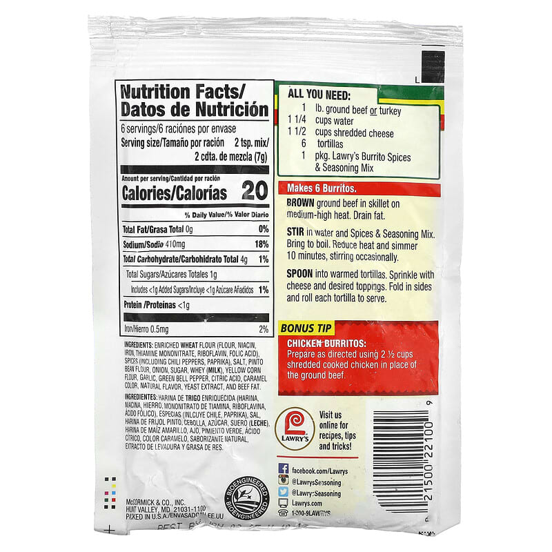 Spices Seasonings Mix Burrito 1.5 oz 42 g