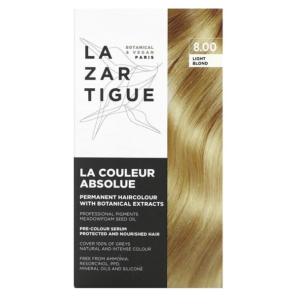 Lazartigue, 含植物提取物的長效染髮劑，8.00 淺金色，1 次使用