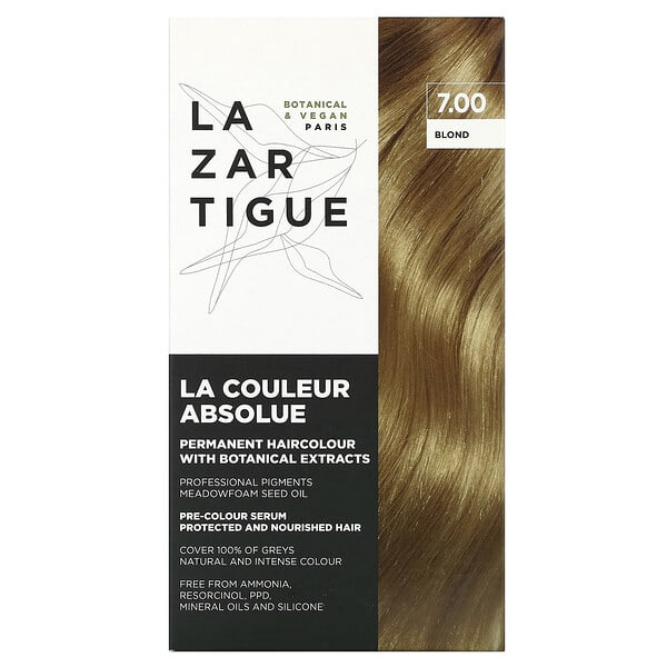 Lazartigue, 含植物提取物的長期染髮劑，7.00 金色，1 次使用