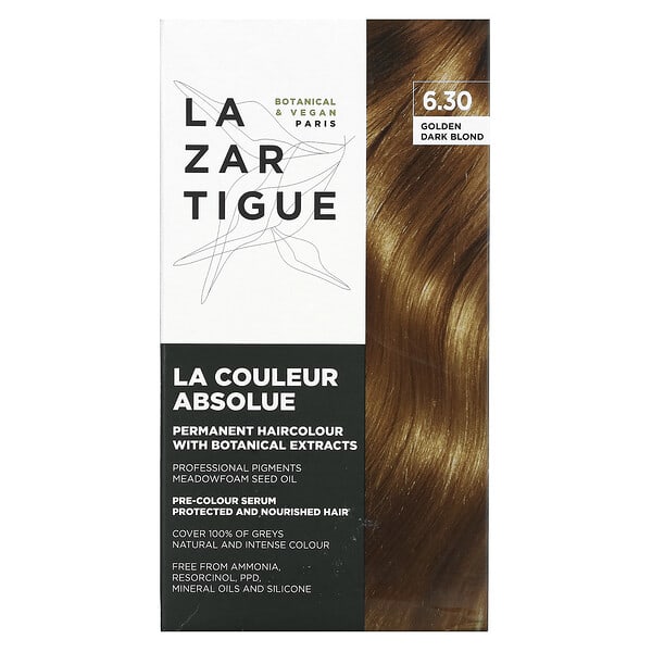Lazartigue, 含植物提取物的長期染髮劑，6.30 深金色，1 次使用