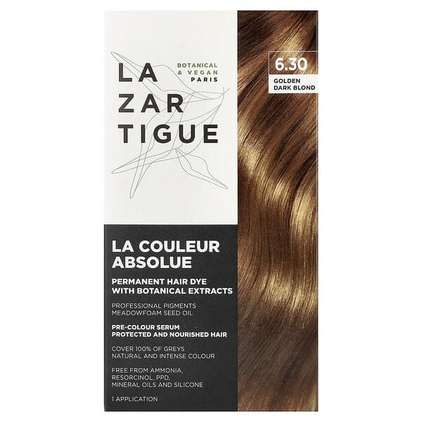 Lazartigue, 含植物提取物的長期染髮劑，6.30 深金色，1 次使用