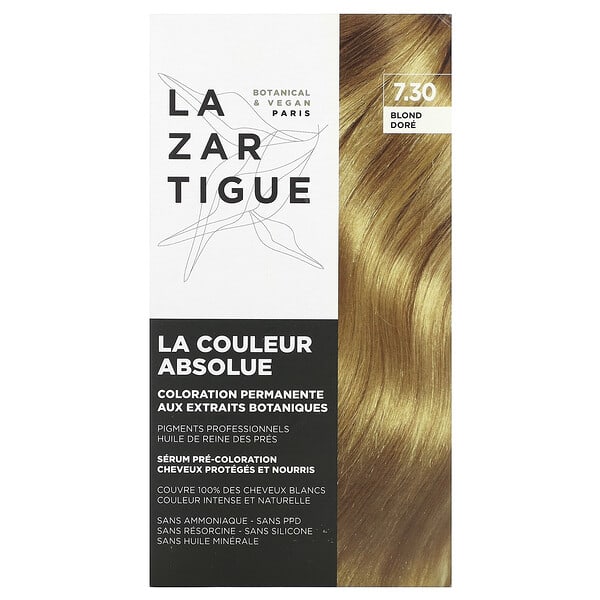 Lazartigue, 含植物提取物的長期染髮劑，7.30 金色金髮，1 次使用