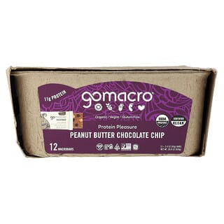 GoMacro, MacroBar® Protein Pleasure, Pindakaas met Chocoladechips, 12 repen, 69 g per stuk