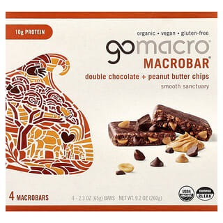 GoMacro, Macrobar®,  Smooth Sanctuary, Double Chocolate Peanut Butter Chips, 4 Bars, 2.3 oz (65 g) Each