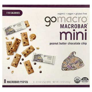 GoMacro, MacroBar® Mini, masło orzechowe z kawałkami czekolady, 8 batonów, 25 g każdy