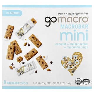 GoMacro, MacroBar® Mini, kokos, masło migdałowe + kawałki czekolady, 8 batonów, 25 g każdy