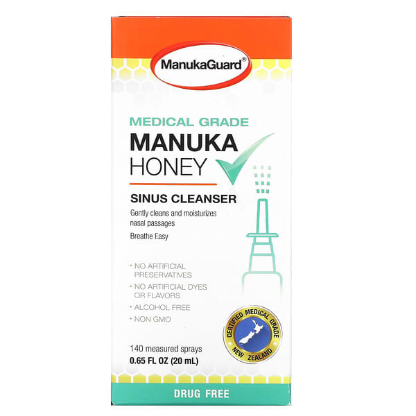 ManukaGuard, Мед манука медицинского качества, очищающее средство для носовых пазух, 0,65 жидких унций (20 мл)