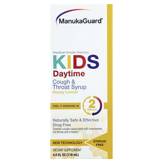 ManukaGuard, Manuka, Kids Cough & Throat Syrup, Daytime, Honey Lemon, 4 fl oz (118 ml)