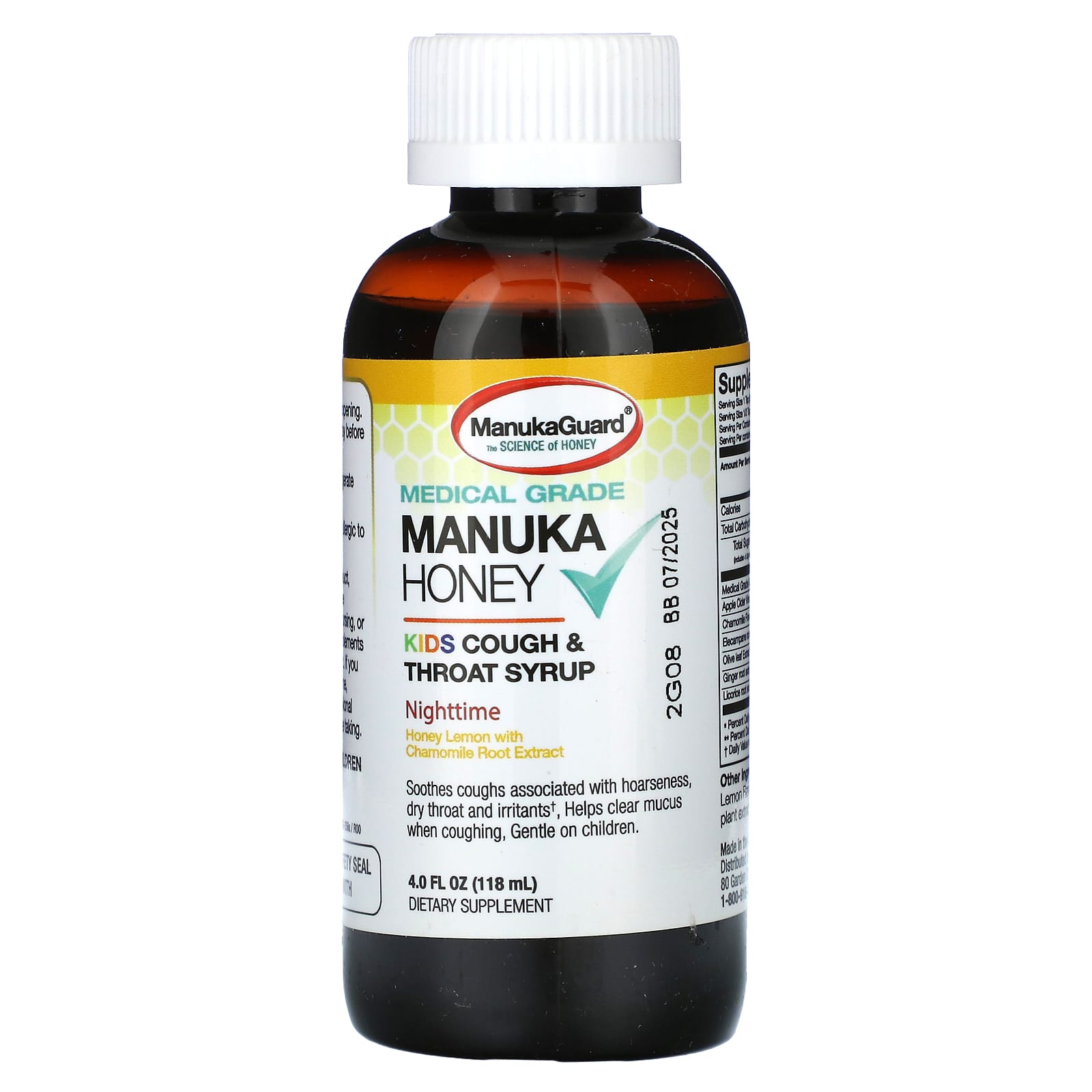 ManukaGuard, Manuka Honey, Kids Cough & Throat Syrup, Nighttime, Honey