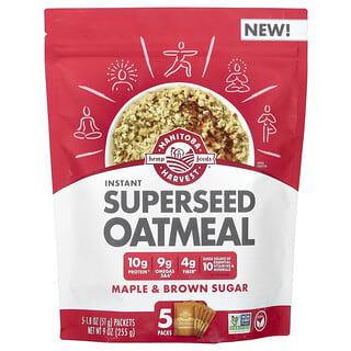 Manitoba Harvest, Supersemillas de avena instantánea, Arce y azúcar moreno, 5 sobres, 51 g (1,8 oz) cada uno