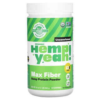Manitoba Harvest, Organic Hemp Yeah! Max Fiber Hemp Protein Powder, Unsweetened, 1 lb (454 g)