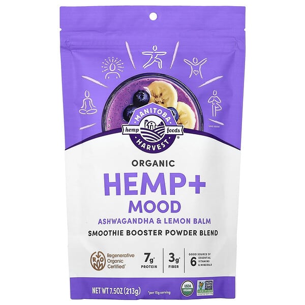 Manitoba Harvest, 유기농 헴프 + 기분, 스무디 부스터 분말 혼합물, 213g(7.5oz)