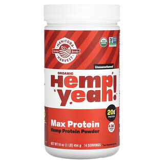 Manitoba Harvest, Organic Hemp Yeah!, Max Protein Powder,  Unsweetened, 1 lb (454 g)