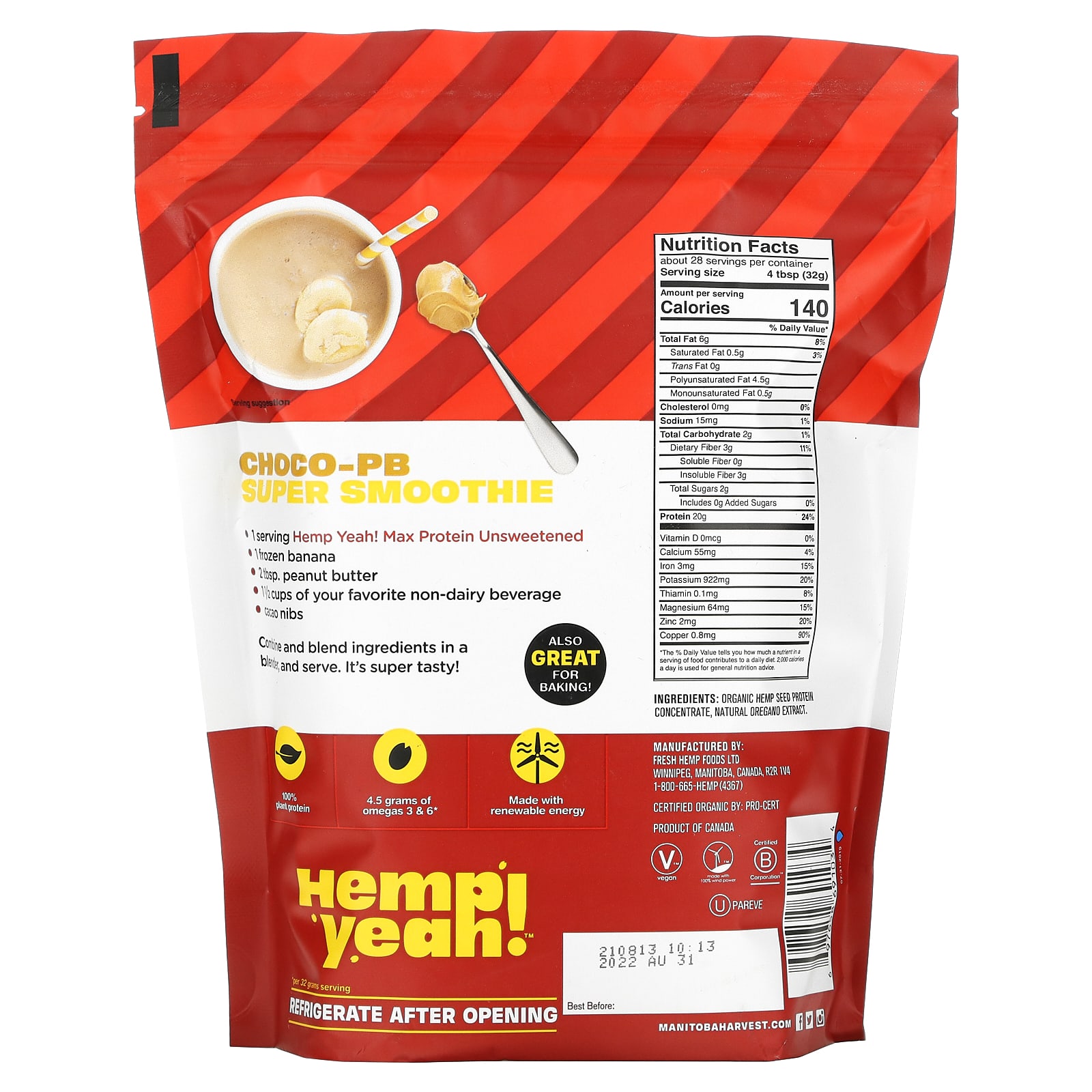 Manitoba Harvest, Organic Hemp Yeah!, Max Protein, Hemp Protein Powder