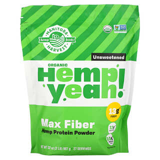 Manitoba Harvest, Cáñamo orgánico, ¡sí! Proteína de cáñamo en polvo Max Fiber, Sin endulzar, 907 g (32 oz)