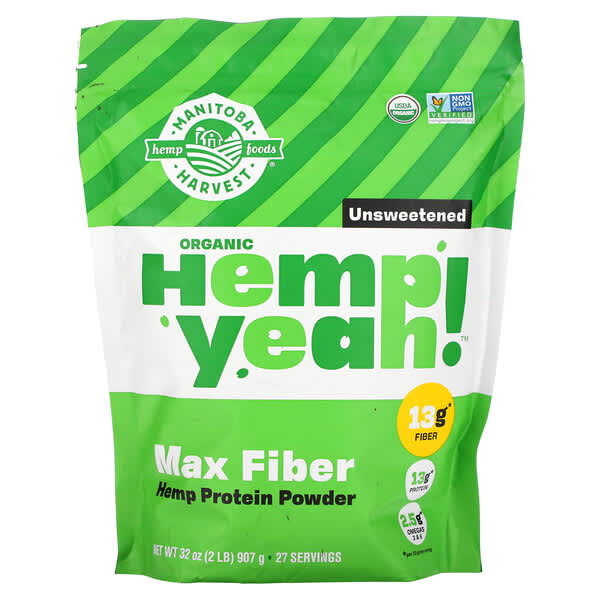 Manitoba Harvest, Organic Hemp Yeah! Max Fiber Hemp Protein Powder, Unsweetened, 32 oz (907 g)