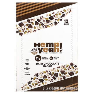Manitoba Harvest, Hemp Yeah !, Barre aux super graines protéinées, Chocolat noir, Cacao, 12 barres, 45 g chacune