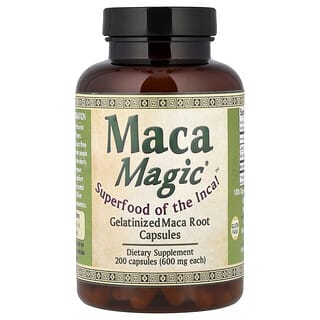 Maca Magic, Raíz de maca gelatinizada, 200 cápsulas (600 mg por cápsula)