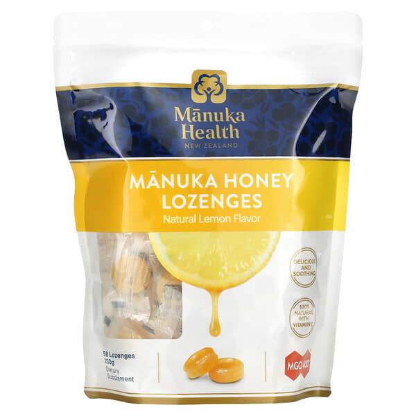 Manuka Health, Manuka Honey Lozenges, Natural Lemon, MGO 400+, 58 Lozenges