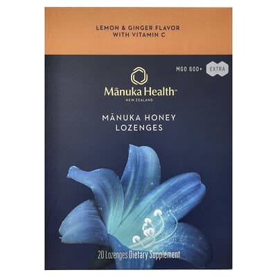 Manuka Health, Manuka Honey Lozenges, Lemon Ginger Flavor, MGO 600+, 20 Lozenges