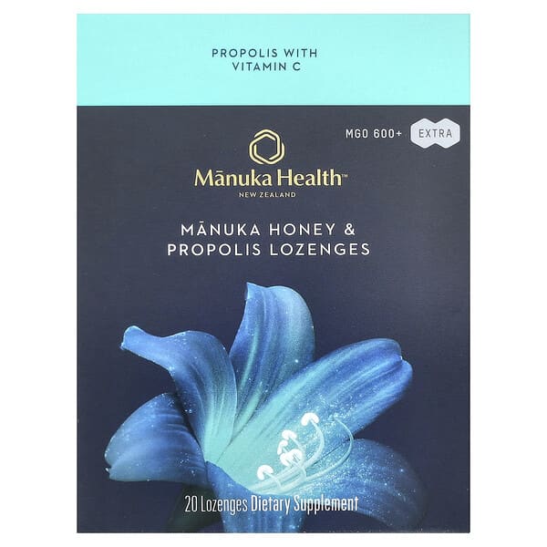 Manuka Health, 麥盧卡蜂蜜和蜂膠含片，MGO 600+，20 含片
