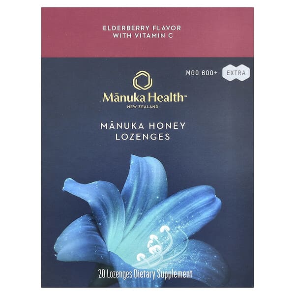 Manuka Honey Lozenges, Elderberry, MGO 600+, 20 Lozenges