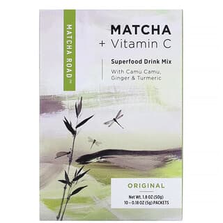 Matcha Road, Matcha + Vitamina C, Mistura de Superalimentos para Bebidas, Sabor Original, 10 Envelopes, 5 g (0,18 oz) Cada