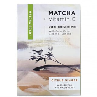 Matcha Road, Matcha + Vitamina C, Mistura de Superalimentos para Bebidas, Cítricos com Gengibre, 10 Envelopes, 5 g (0,18 oz) Cada
