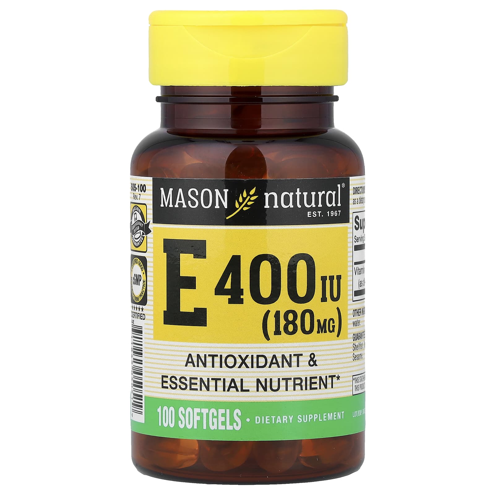 ビタミンE、180mg（400 IU）、ソフトジェル100粒