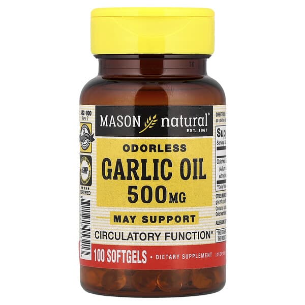 Mason Natural Odorless Garlic Oil, 500 mg, 100 Softgels