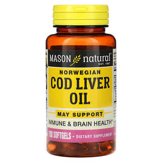 Mason Natural, Aceite de hígado de bacalao noruego, 100 cápsulas blandas