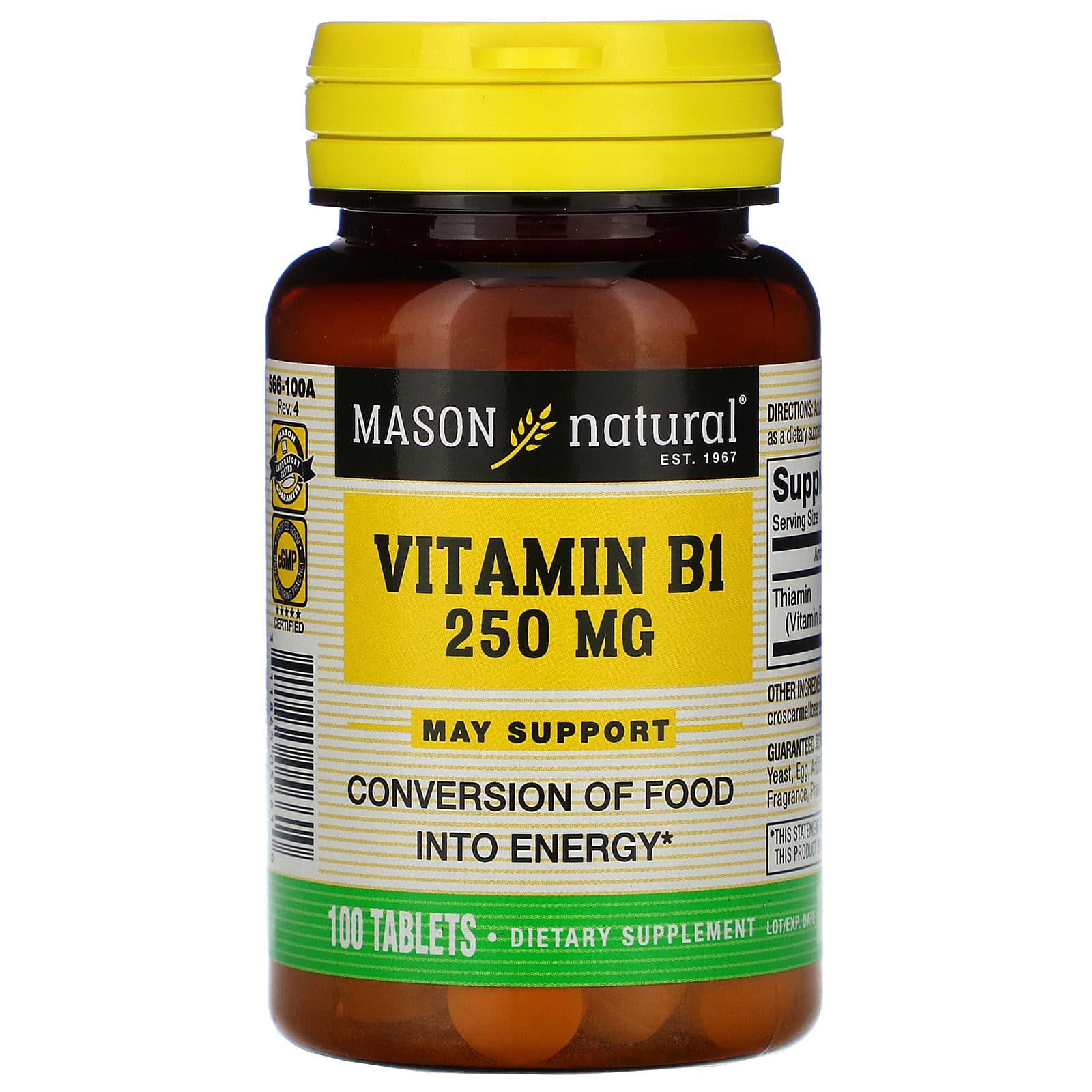 Mason Natural, Vitamin B-1, 250 Mg, 100 Tablets