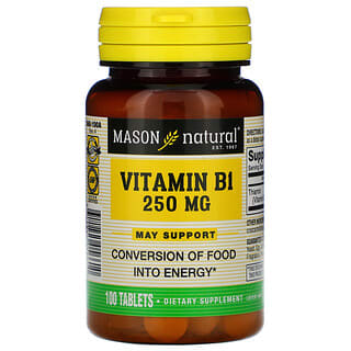 Mason Natural, Vitamina B1, 250 mg, 100 comprimidos