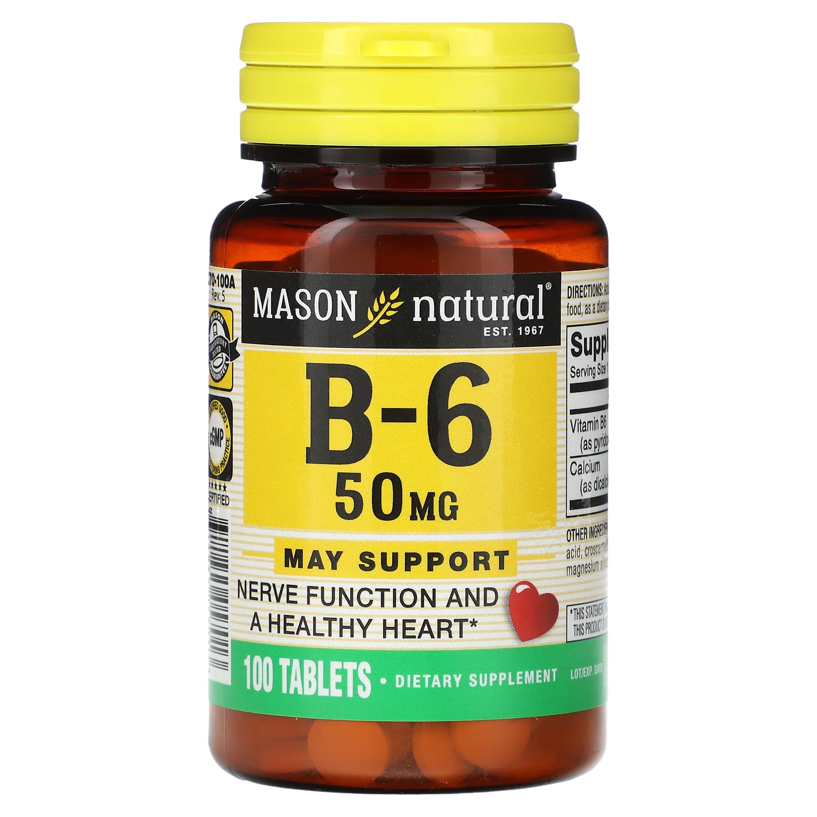 Mason Natural, B-6 , 50 Mg, 100 Tablets