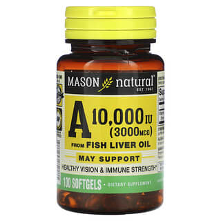 Mason Natural, 魚肝油由来ビタミンA、3,000mcg（10,000 IU）、ソフトジェル100粒