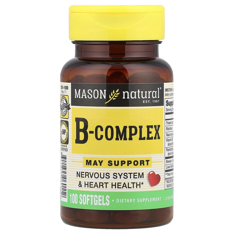 Vitamin B Complex 60 Capsules - B1,B2,B3,B5,B6,B7,B9,B12 For Immune & Brain Support