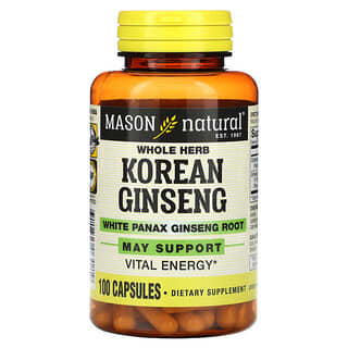 Mason Natural, Корейский женьшень из цельных трав с корнем белого женьшеня, 100 капсул