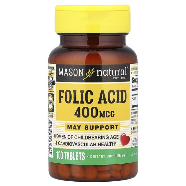 Mason Natural Folic Acid, 400 mcg, 100 Tablets