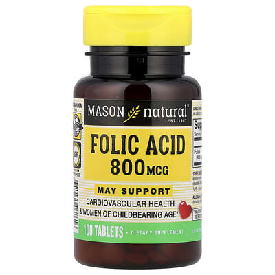 Mason Natural, Folic Acid, 800 mcg, 100 Tablets