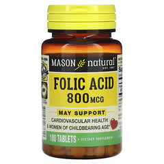 Mason Natural, Folic Acid, 800 Mcg, 100 Tablets