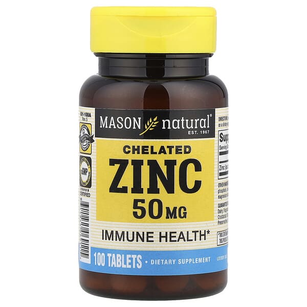 Mason Natural Chelated Zinc, 50 mg, 100 Tablets