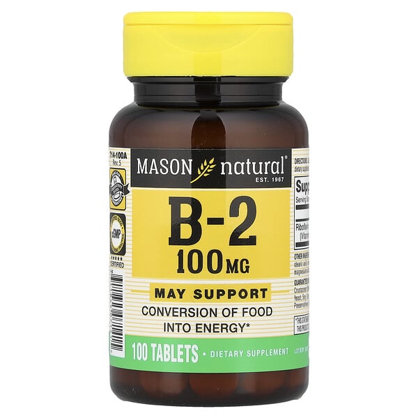 Mason Natural Vitamin B-2, 100 mg, 100 Tablets