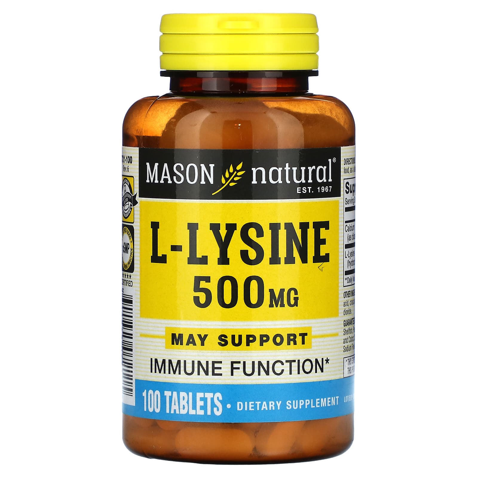 Mason Natural, L Lysine, 500 mg, 100 Tablets