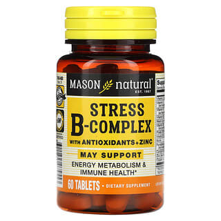 Mason Natural, ストレスBコンプレックス、抗酸化成分＋亜鉛配合、タブレット60粒