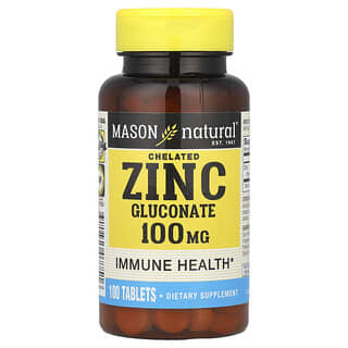 Mason Natural, Chelated Zinc Gluconate, chelatiertes Zinkgluconat, 100 mg, 100 Tabletten