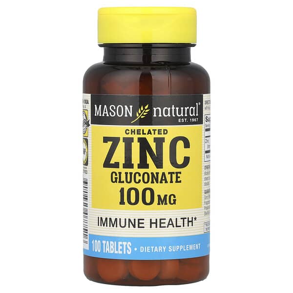 Mason Natural Chelated Zinc Gluconate, 100 mg, 100 Tablets