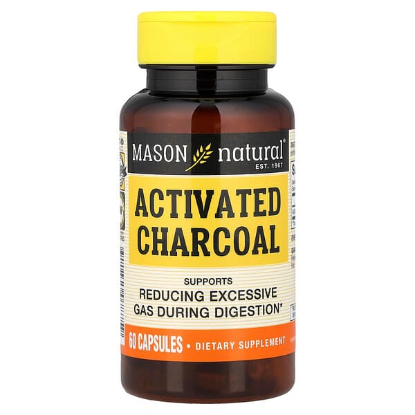 Mason Natural, активоване вугілля, 60 капсул (260 мг в 1 капсулі)