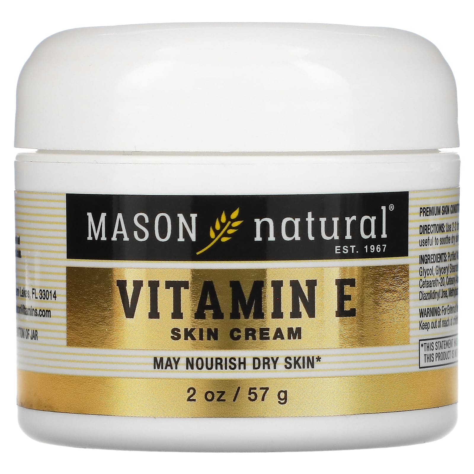 Luik Verdeelstuk klink Mason Natural, Vitamin E Skin Cream, 2 oz (57 g)