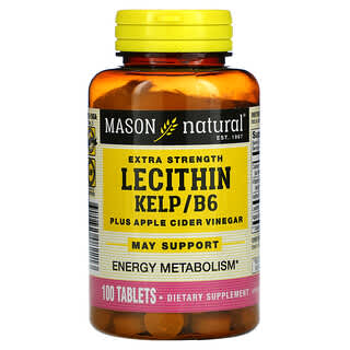 Mason Natural, лецитин, морские водоросли, витамин В6 и яблочный уксус, повышенная сила действия, 100 таблеток